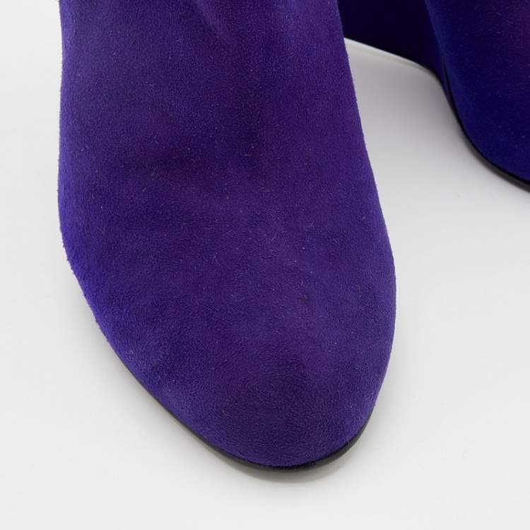 Pre Owned Giuseppe Zanotti Purple Suede Wedge Ankle Length Boots Size 40