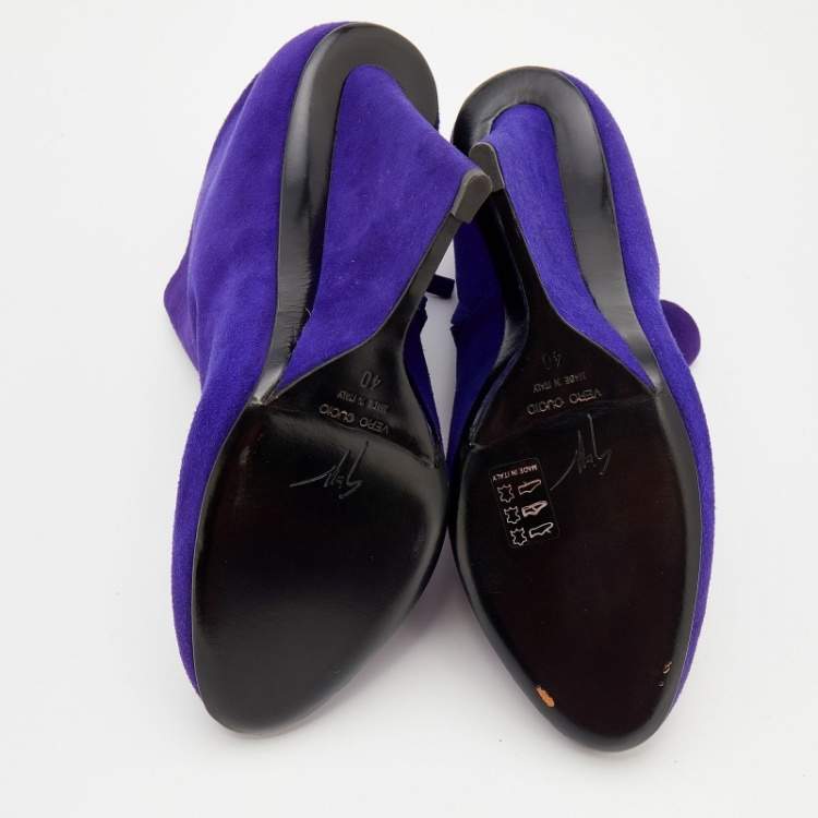 Pre Owned Giuseppe Zanotti Purple Suede Wedge Ankle Length Boots Size 40
