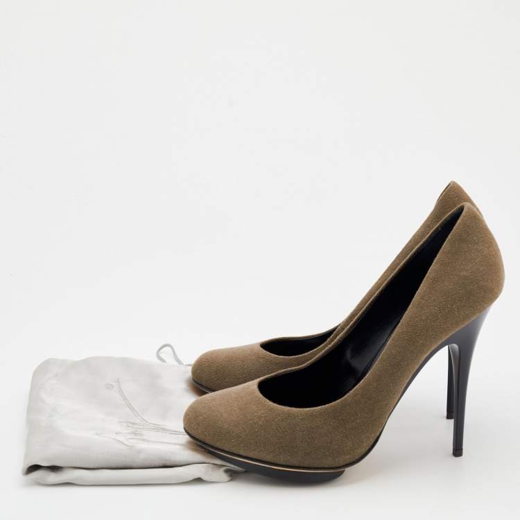 Pre Owned Giuseppe Zanotti Olive Green Canvas Pumps Size 40