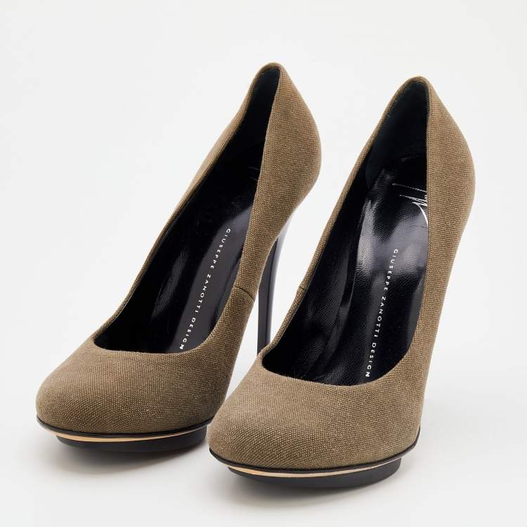 Pre Owned Giuseppe Zanotti Olive Green Canvas Pumps Size 40