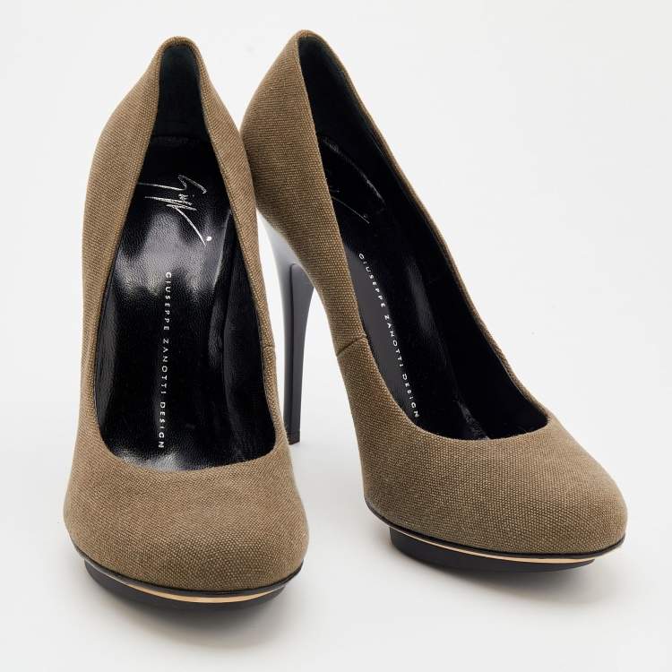 Pre Owned Giuseppe Zanotti Olive Green Canvas Pumps Size 40