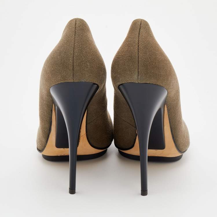 Pre Owned Giuseppe Zanotti Olive Green Canvas Pumps Size 40