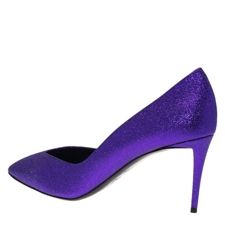 Pre Owned Giuseppe Zanotti Purple Glitter Olinda V Throat Pumps Size 39
