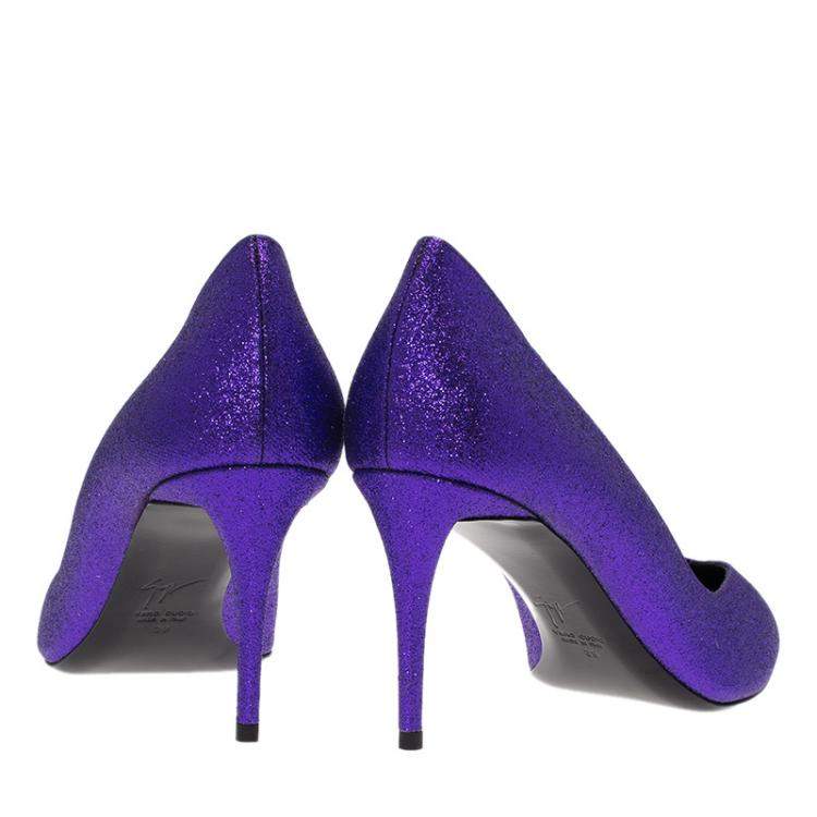 Pre Owned Giuseppe Zanotti Purple Glitter Olinda V Throat Pumps Size 39