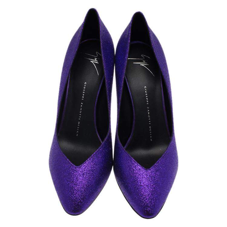 Pre Owned Giuseppe Zanotti Purple Glitter Olinda V Throat Pumps Size 39