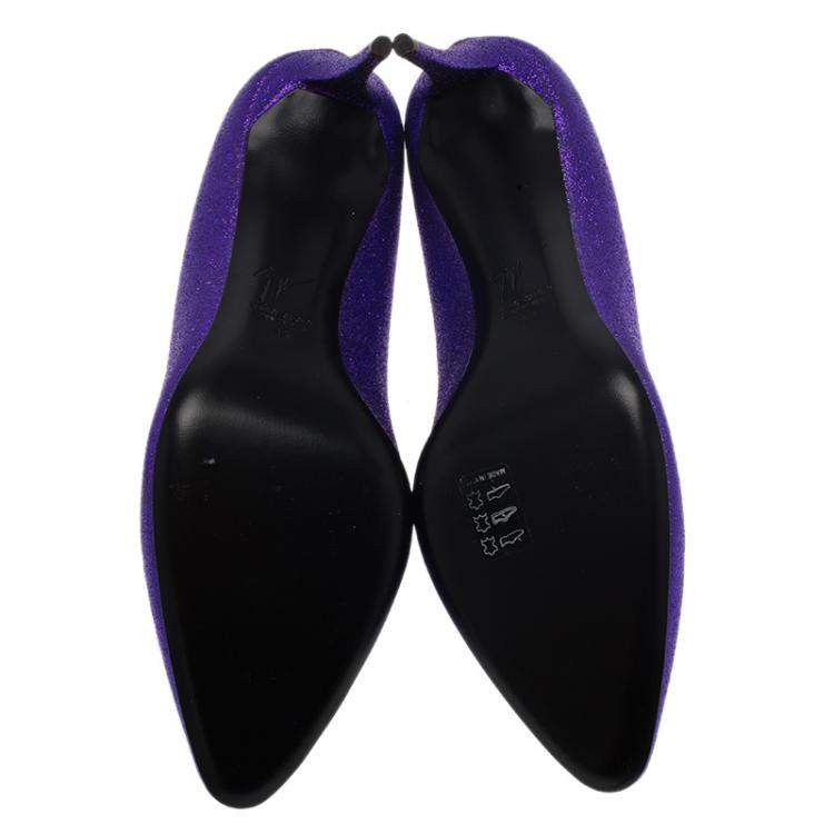 Pre Owned Giuseppe Zanotti Purple Glitter Olinda V Throat Pumps Size 39