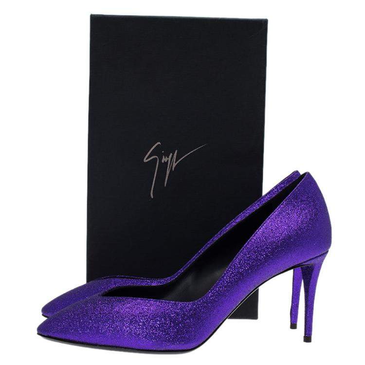 Pre Owned Giuseppe Zanotti Purple Glitter Olinda V Throat Pumps Size 39