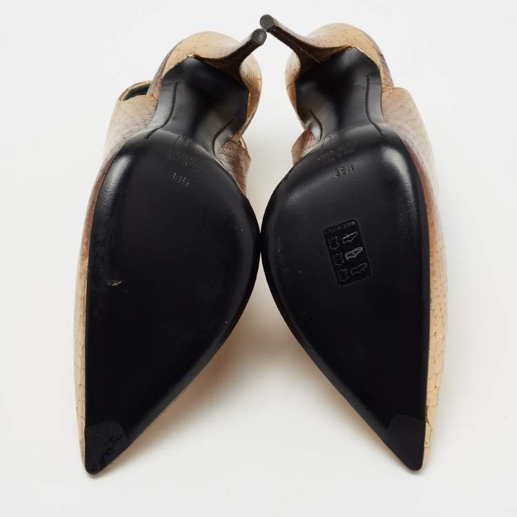 Pre Owned Giuseppe Zanotti Metallic Golden Python Embossed Leather Slingback Pumps Size 38.5 