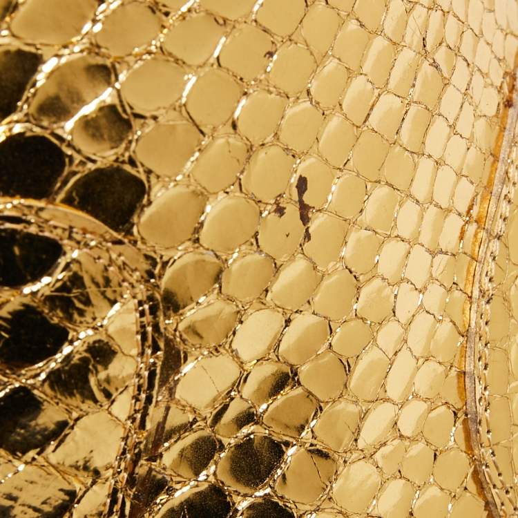 Pre Owned Giuseppe Zanotti Gold Python Embossed Leather Ankle Boots Size 37