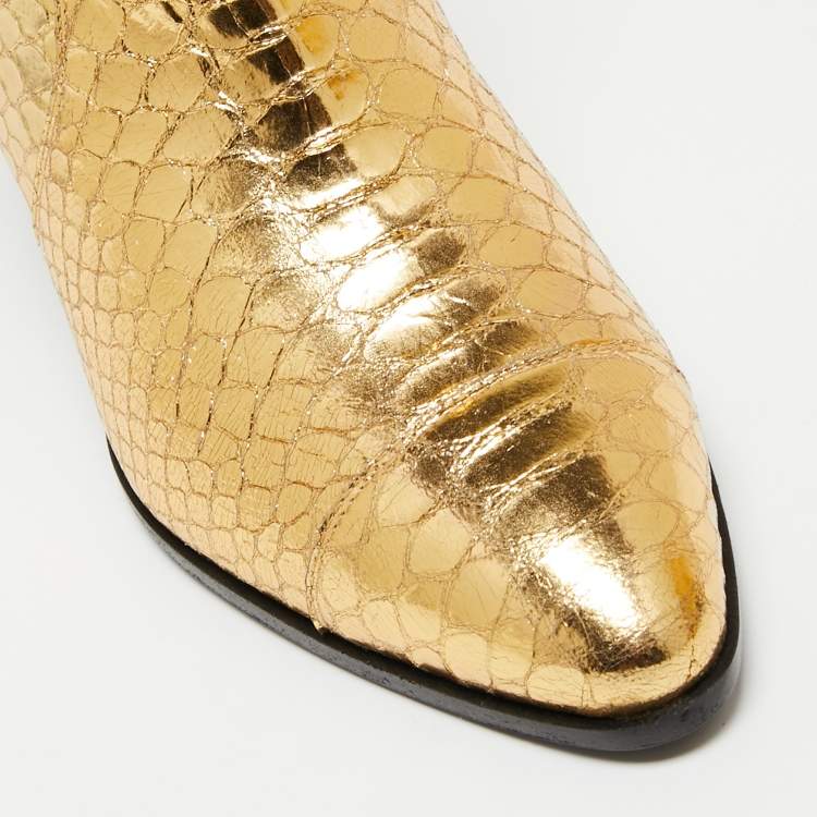 Pre Owned Giuseppe Zanotti Gold Python Embossed Leather Ankle Boots Size 37