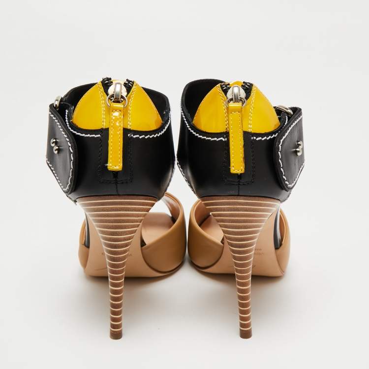Pre Owned Giuseppe Zanotti Multicolor Leather Platform Ankle Strap Sandals Size 37.5