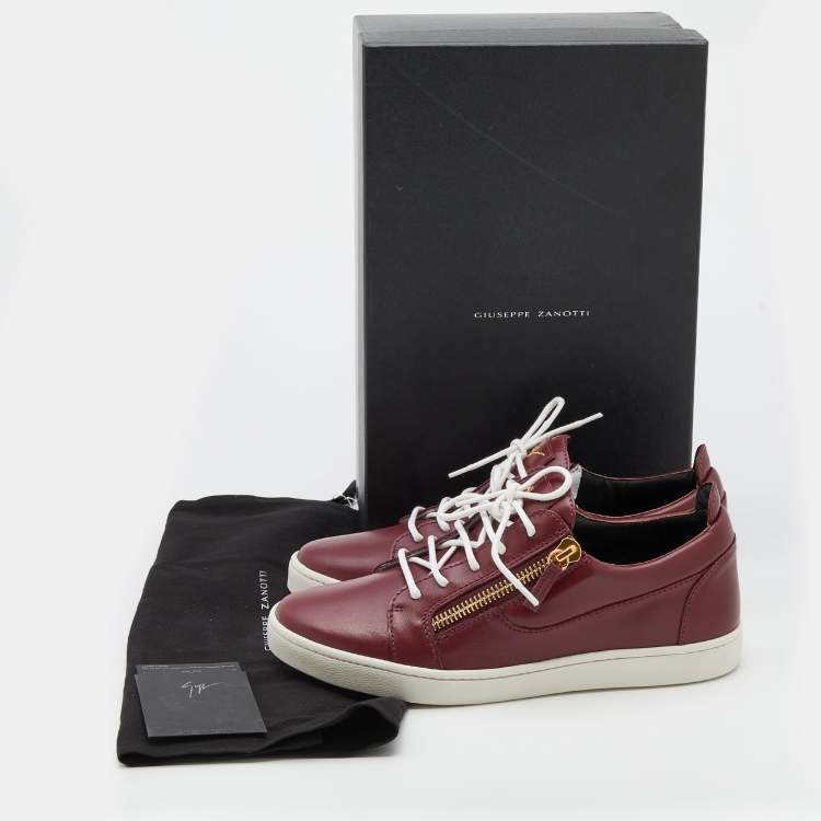 Pre Owned Giuseppe Zanotti Amaranth Red Leather Frankie Low Top Sneakers Size 41