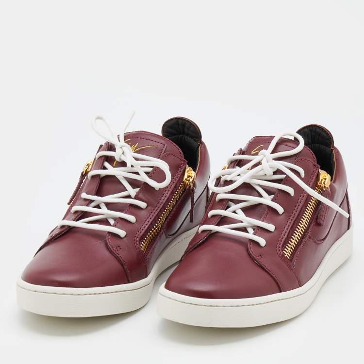 Pre Owned Giuseppe Zanotti Amaranth Red Leather Frankie Low Top Sneakers Size 41