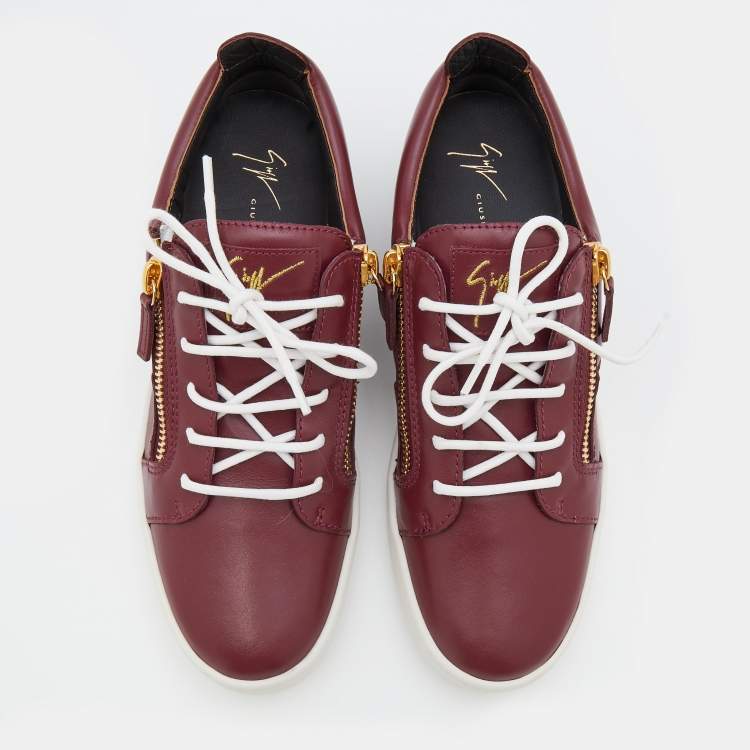 Pre Owned Giuseppe Zanotti Amaranth Red Leather Frankie Low Top Sneakers Size 41