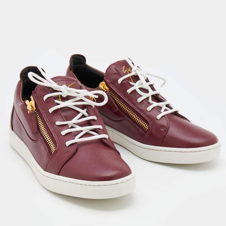 Pre Owned Giuseppe Zanotti Amaranth Red Leather Frankie Low Top Sneakers Size 41