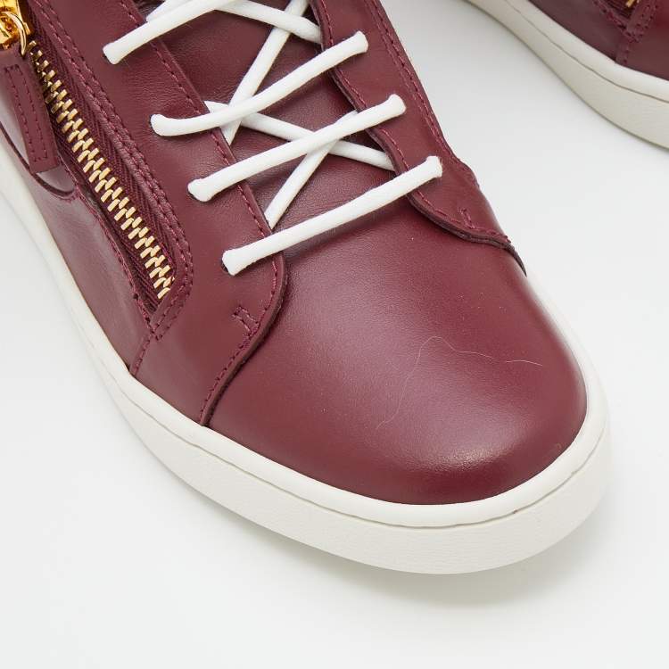 Pre Owned Giuseppe Zanotti Amaranth Red Leather Frankie Low Top Sneakers Size 41