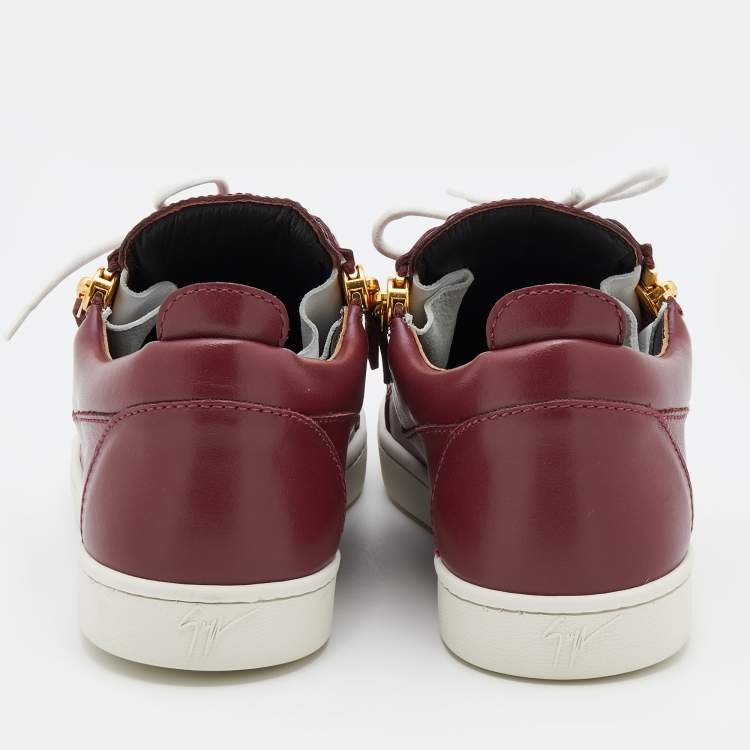 Pre Owned Giuseppe Zanotti Amaranth Red Leather Frankie Low Top Sneakers Size 41