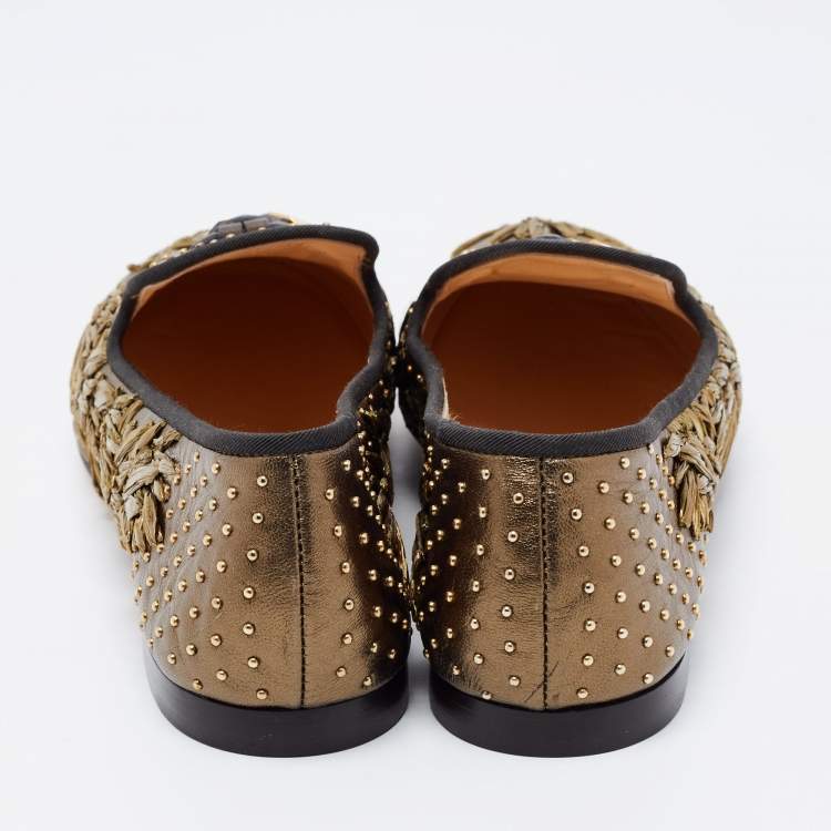 Pre Owned Giuseppe Zanotti Green/Black Leather Studded Smoking Slippers Size 41