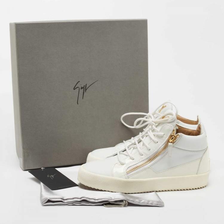 مملوكة مسبقًا Giuseppe Zanotti White Leather and Patent High Top Sneakers Size 40.5