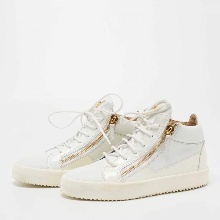 مملوكة مسبقًا Giuseppe Zanotti White Leather and Patent High Top Sneakers Size 40.5