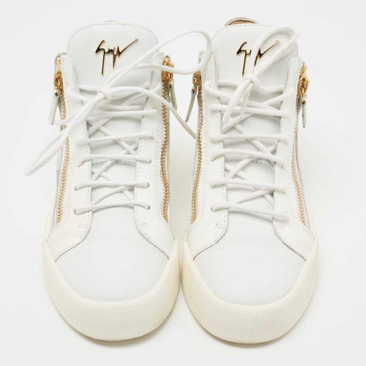 مملوكة مسبقًا Giuseppe Zanotti White Leather and Patent High Top Sneakers Size 40.5