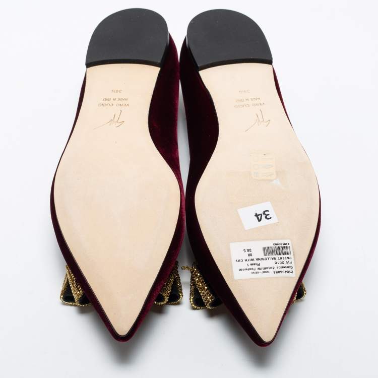 Pre Owned Giuseppe Zanotti Burgundy Velvet Ballet Flats Size 38.5 