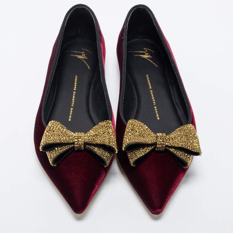 Pre Owned Giuseppe Zanotti Burgundy Velvet Ballet Flats Size 38.5 
