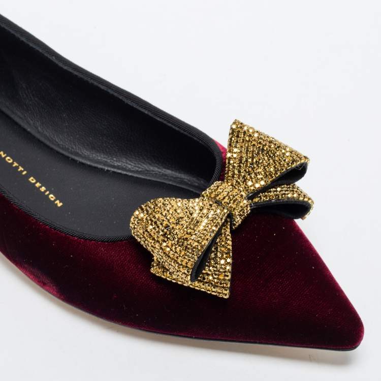 Pre Owned Giuseppe Zanotti Burgundy Velvet Ballet Flats Size 38.5 