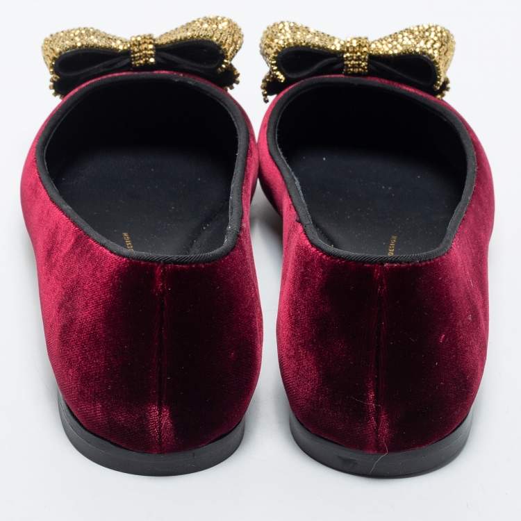 Pre Owned Giuseppe Zanotti Burgundy Velvet Ballet Flats Size 38.5 