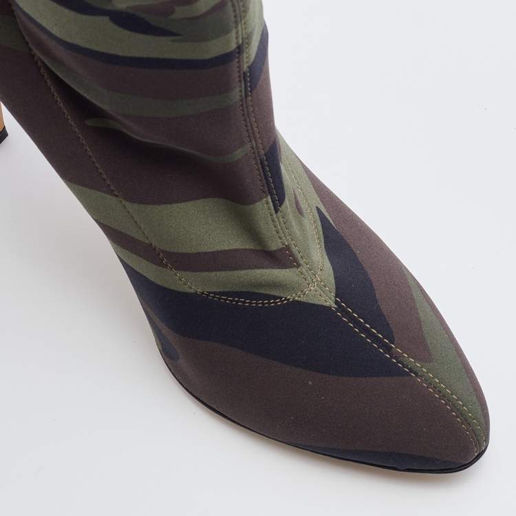 Pre Owned Giuseppe Zanotti Multicolor Camouflage Stretch Fabric Thigh High Boots Size 37