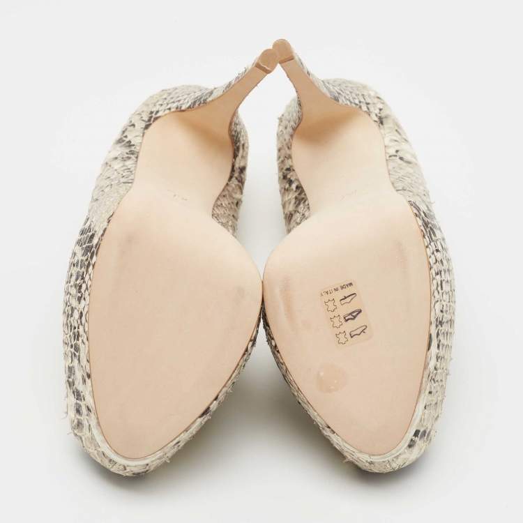 Pre Owned Giuseppe Zanotti Cream/Black Python Embossed Leather Sharon Peep Toe Platform Pumps Size 39