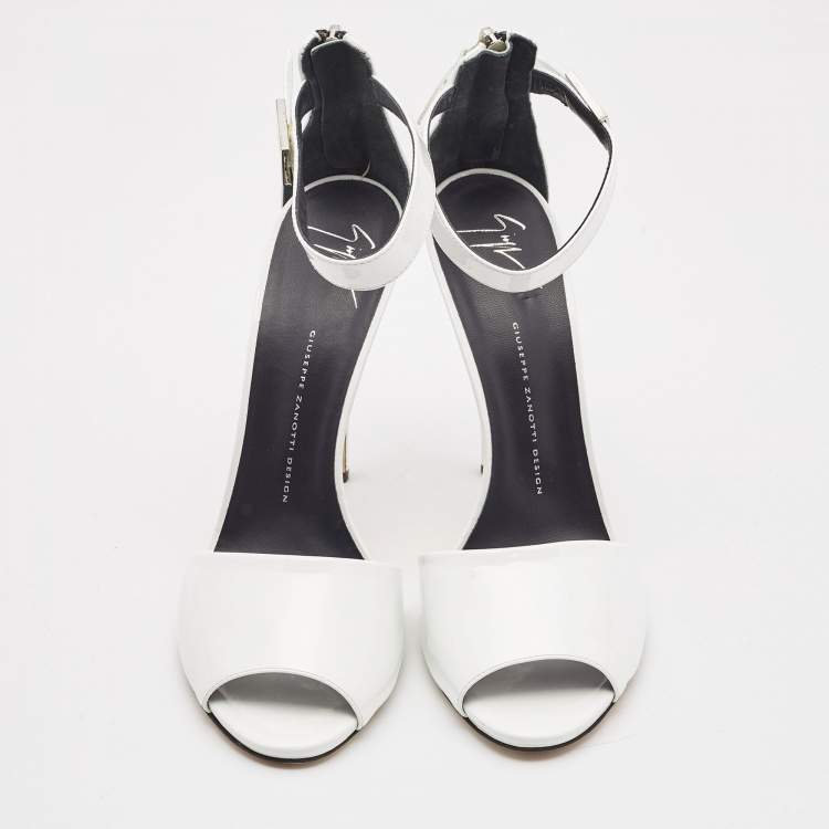Pre Owned Giuseppe Zanotti White Patent Leather Peep Toe Ankle Strap Sandals Size 41