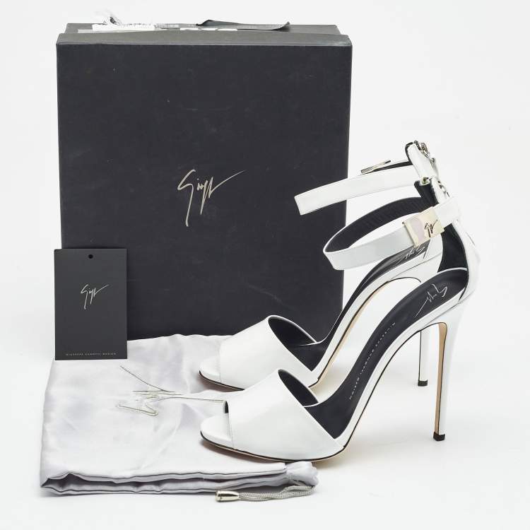 Pre Owned Giuseppe Zanotti White Patent Leather Peep Toe Ankle Strap Sandals Size 41