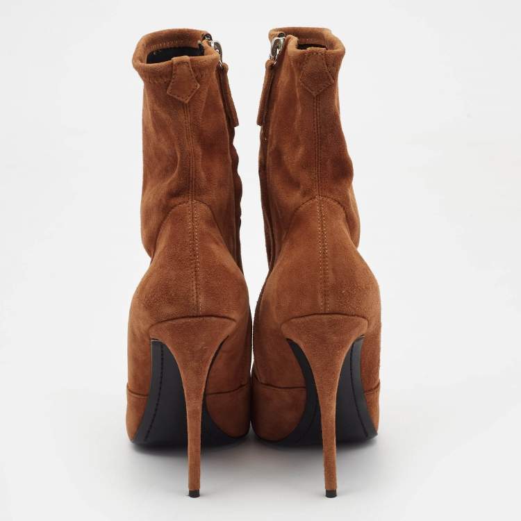Pre Owned Giuseppe Zanotti Brown Suede Ankle Boots Size 40