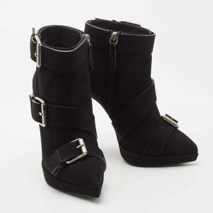Pre Owned Giuseppe Zanotti Black Suede Emy Buckle Detail Platform Ankle Boots Size 38