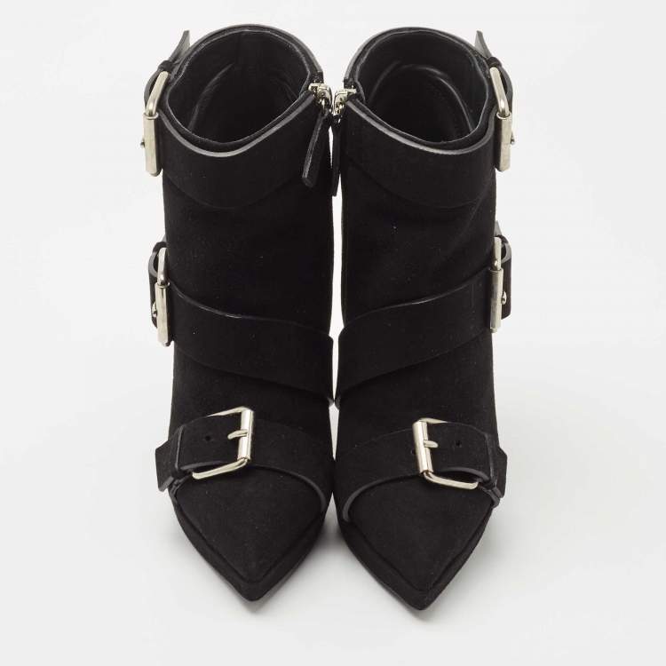 Pre Owned Giuseppe Zanotti Black Suede Emy Buckle Detail Platform Ankle Boots Size 38
