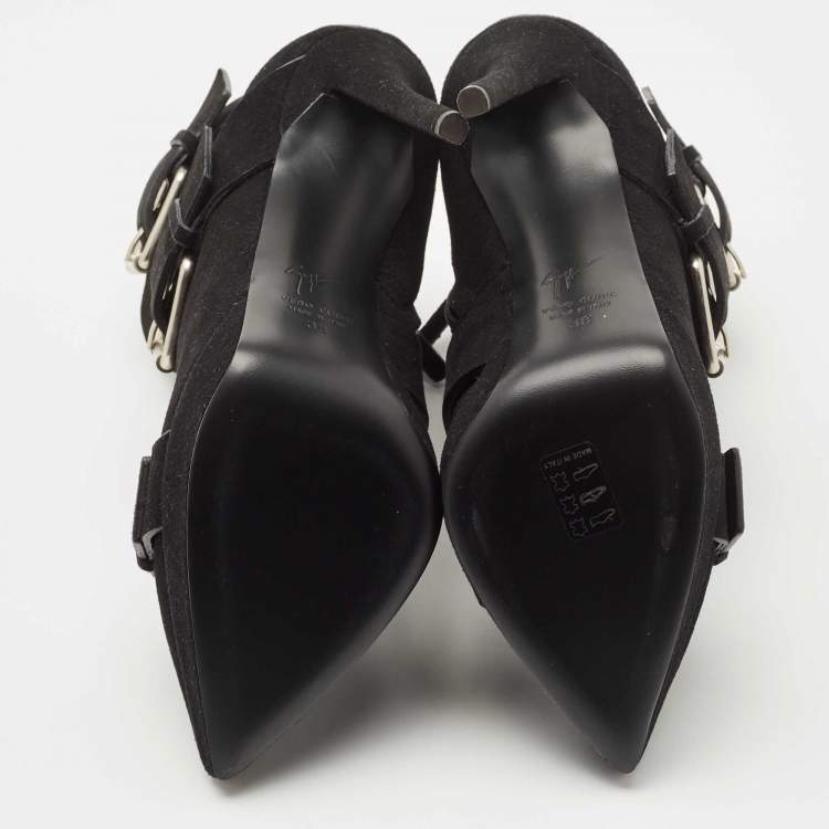 Pre Owned Giuseppe Zanotti Black Suede Emy Buckle Detail Platform Ankle Boots Size 38