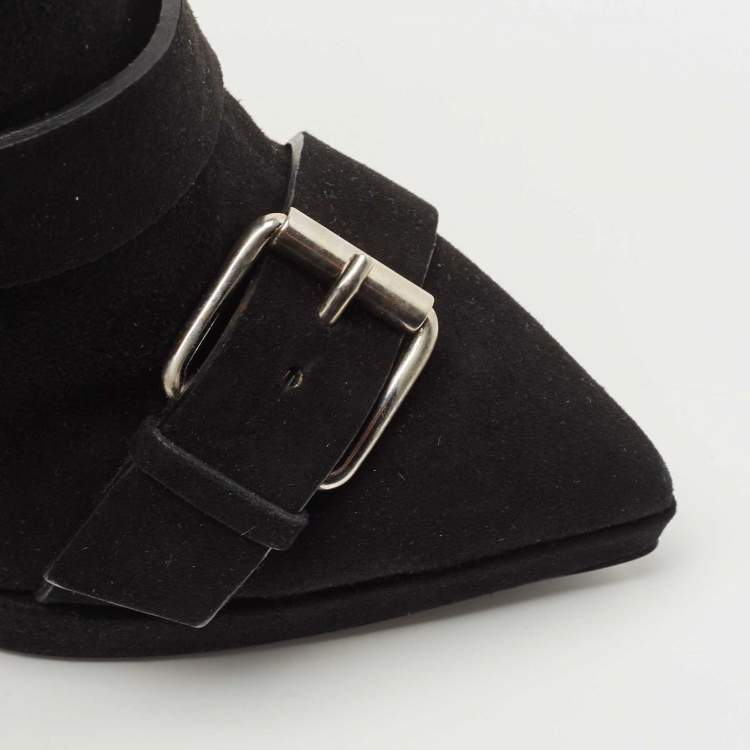 Pre Owned Giuseppe Zanotti Black Suede Emy Buckle Detail Platform Ankle Boots Size 38