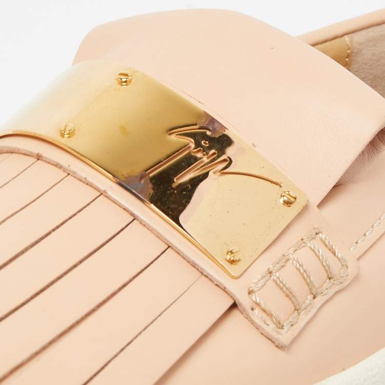 Pre Owned Giuseppe Zanotti Beige Fringed Leather Slip On Sneakers Size 38
