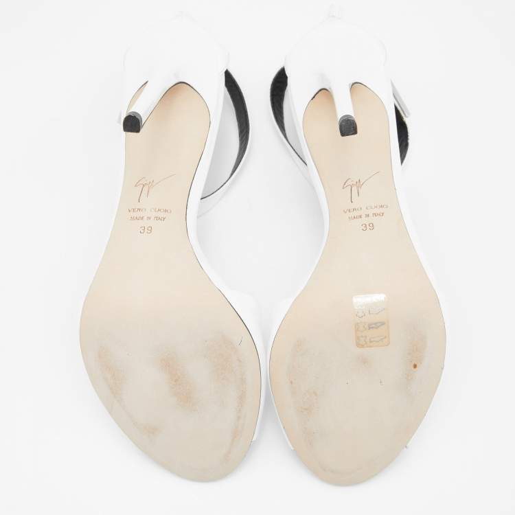 Pre Owned Giuseppe Zanotti White Patent Leather Peep Toe Ankle Strap Sandals Size  39