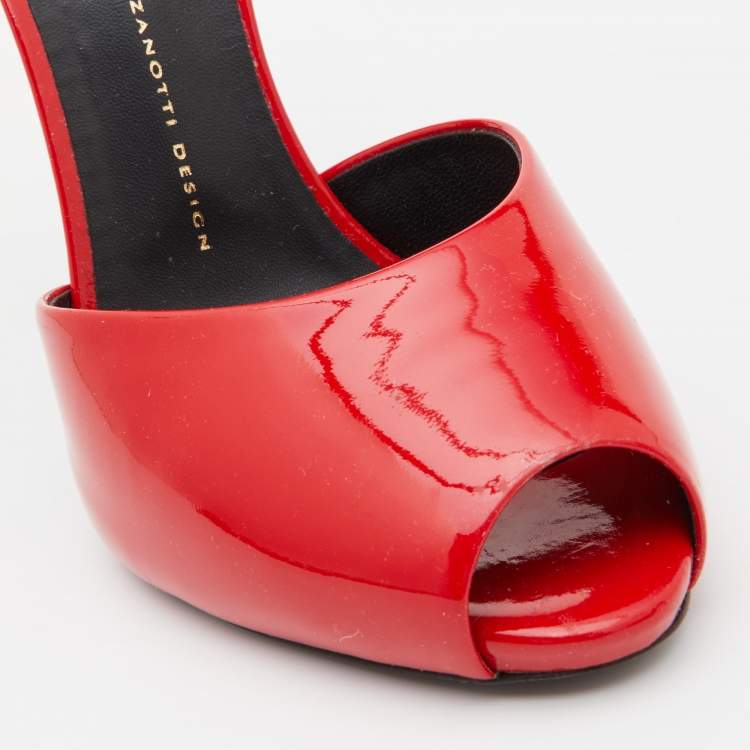 Pre Owned Giuseppe Zanotti Red Patent Leather Slide Sandals Size 40