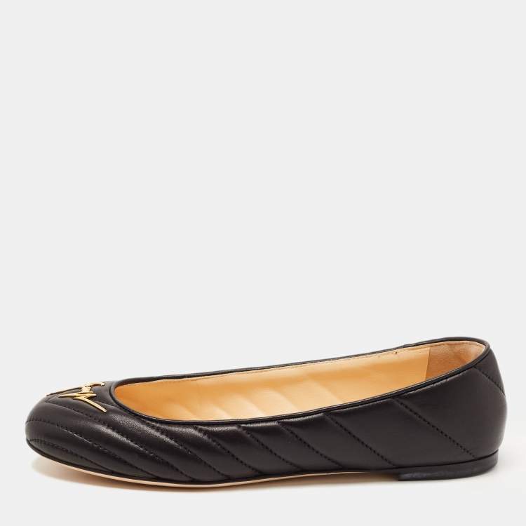 Pre Owned Giuseppe Zanotti Black Quilted Leather Ballet Flats Size 37.5
