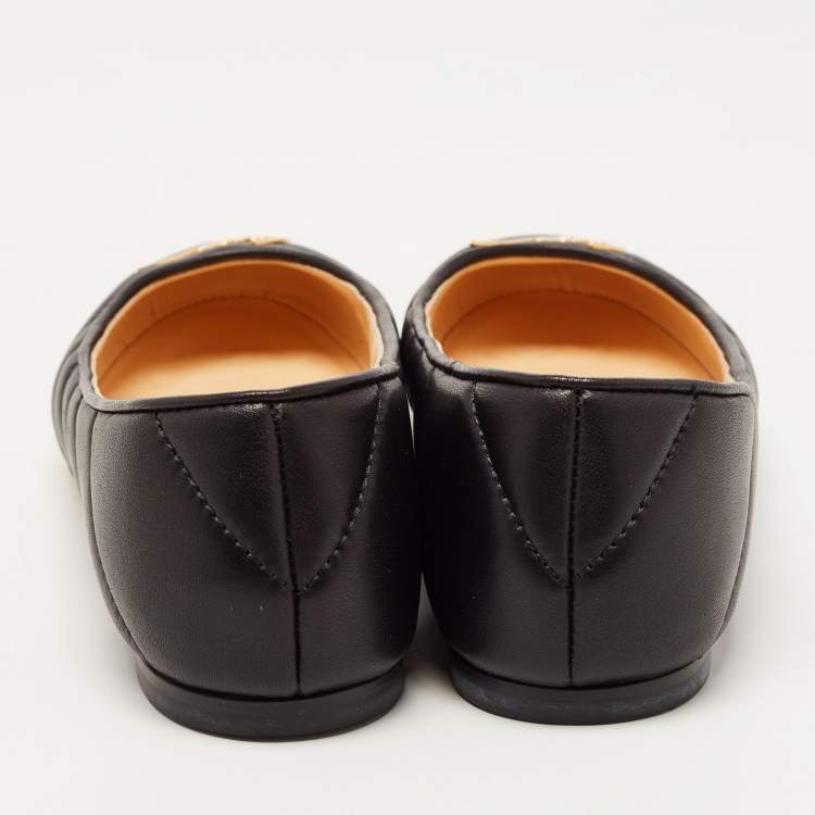 Pre Owned Giuseppe Zanotti Black Quilted Leather Ballet Flats Size 37.5