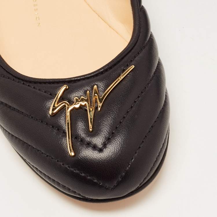 Pre Owned Giuseppe Zanotti Black Quilted Leather Ballet Flats Size 37.5
