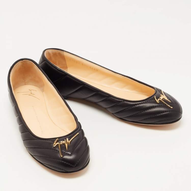 Pre Owned Giuseppe Zanotti Black Quilted Leather Ballet Flats Size 37.5