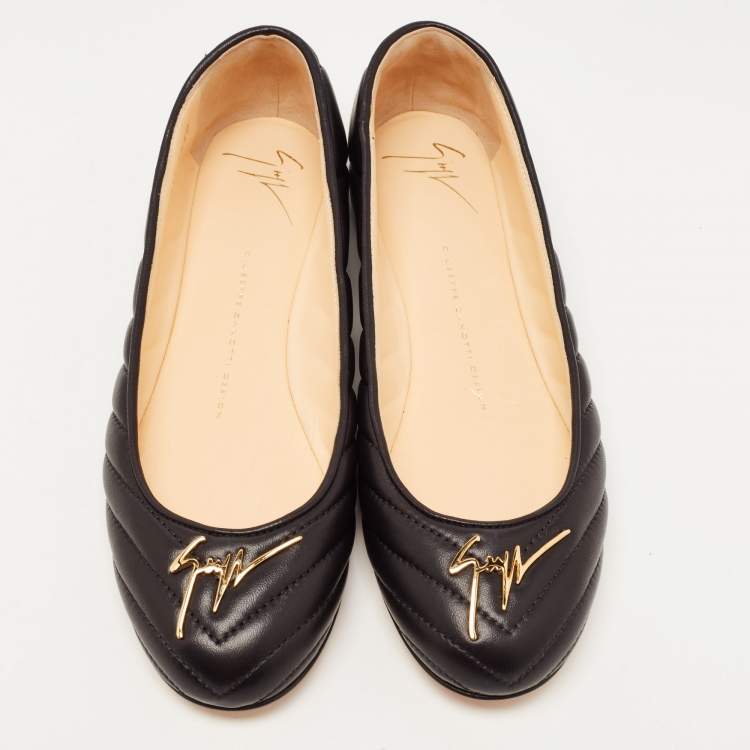 Pre Owned Giuseppe Zanotti Black Quilted Leather Ballet Flats Size 37.5