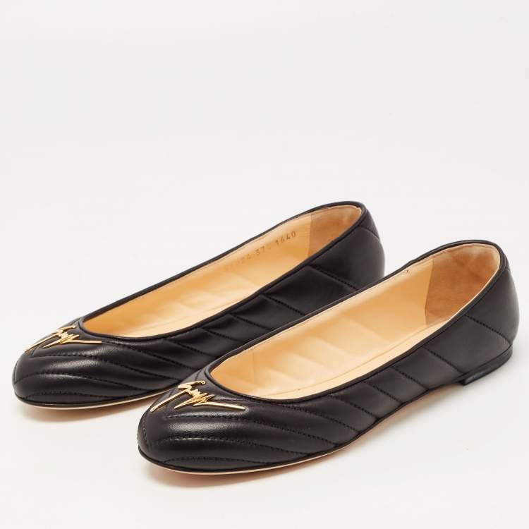 Pre Owned Giuseppe Zanotti Black Quilted Leather Ballet Flats Size 37.5