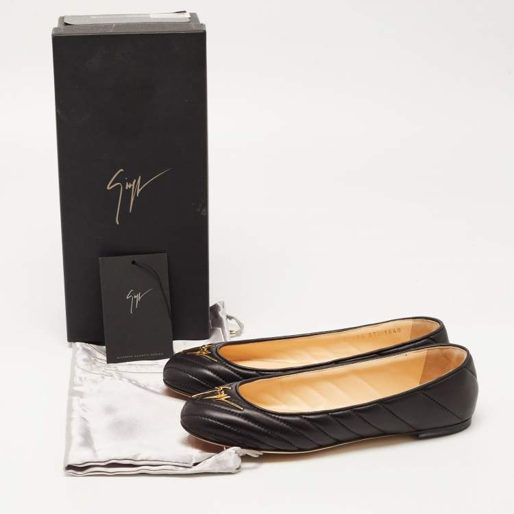 Pre Owned Giuseppe Zanotti Black Quilted Leather Ballet Flats Size 37.5