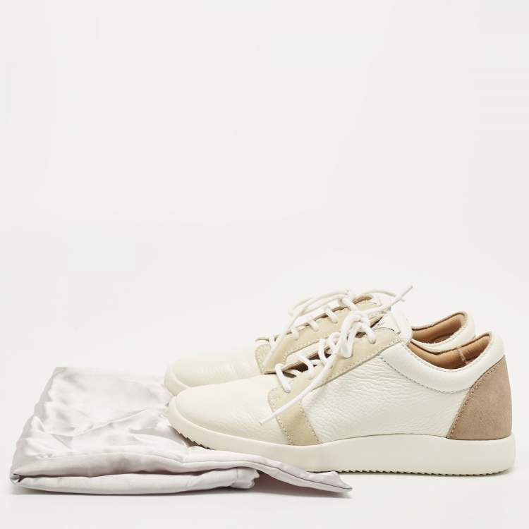 Pre Owned Giuseppe Zanotti Tricolor Leather and Suede Logo Print Low Top Sneakers Size 37