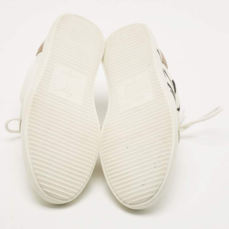 Pre Owned Giuseppe Zanotti Tricolor Leather and Suede Logo Print Low Top Sneakers Size 37